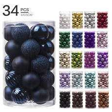 Detail view of 34pcs navy blue Christmas balls with matte and glitter finishes in mixed sizes