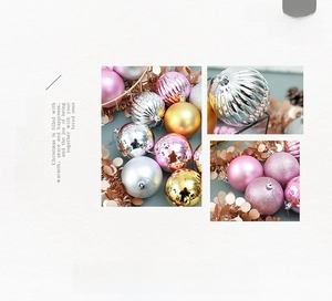 Detail of pink and gold Christmas baubles with matte, glitter, and ribbed textures