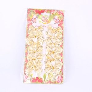 Set of 12 gold flocked Christmas bows with festive Merry Christmas card packaging