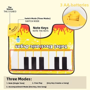 Detail view of U-shaped toilet piano mat with battery compartment and music modes