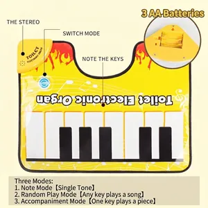 Interactive yellow toilet piano mat with three musical modes for fun bathroom leisure