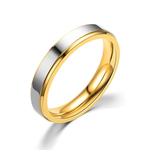 Minimalist two-tone mirror finish couple ring with silver and gold tiered design