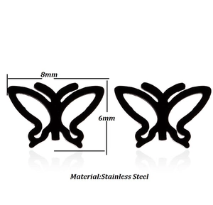 Detalle de pendientes de mariposa en acero de 8mm x 6mm con medidas especificadas