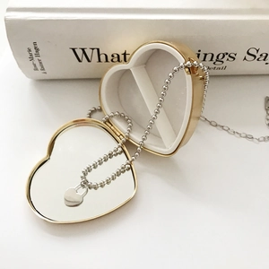 Minimalist S925 sterling silver heart locket pendant necklace with elegant beaded chain