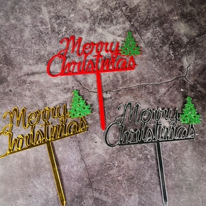Merry Christmas Cake Topper Acrylic Glitter Christmas Tree Snowflake Mirror Finish Holiday Baking Decoration Party Supplies