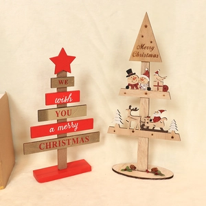 Wooden Christmas Tree Desktop Ornament DIY Rotating Laser Cut Santa Snowman Reindeer Festive Holiday Decoration