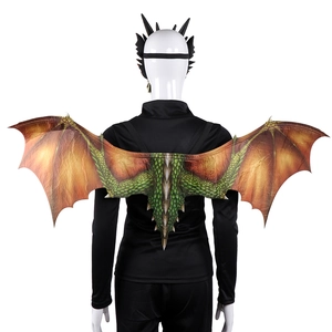 Detailed view of green dragon wings featuring realistic scale texture and elastic straps