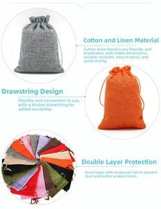 Linen blend drawstring pouch with thick ropes and double-layer dustproof mesh lining