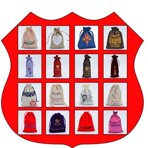 Custom drawstring bags in various fabrics and colors with personalized logo printing