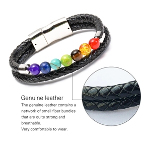Bracciale in pelle e pietra lavica con chiusura magnetica e perle naturali