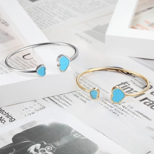 Minimalist double heart stainless steel open bangles in gold and silver finish