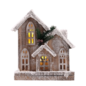 Decorazione casa di Natale in legno luminosa con finitura neve per arredo tavola festivo