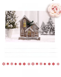 Casetta di Natale in legno luminosa per decorazione festiva della tavola durante le feste