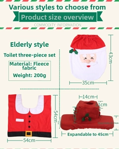 Detailed size specifications for the 3-piece Santa Claus toilet seat and rug set