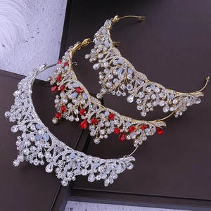 Elegant bridal crowns with rhinestones and beads in gold and silver finishes