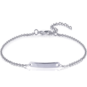 Dual-layer stainless steel bracelet featuring a polished bar pendant for custom engraving