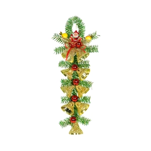 Christmas hanging decoration with Santa Claus, green pine needles and golden bells