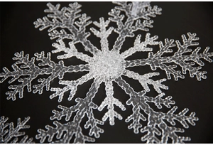Détail macro du pendentif flocon de neige en acrylique givré avec surface texturée