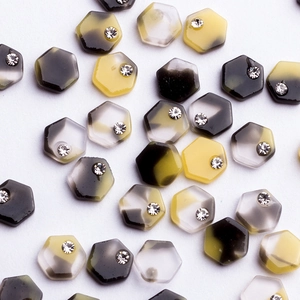 Hexagonal marble pattern nail gems with rhinestones for DIY manicure decoration