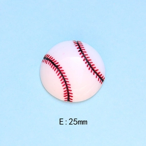 Macro view of 25mm baseball resin flatback charm with red stitch detail and white finish