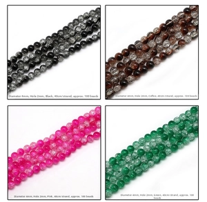 Detail of 4mm crackle glass beads in four colors for DIY jewelry making and beading projects