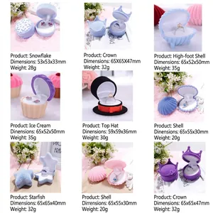 Creative velvet jewelry boxes in crown and shell shapes for rings and earrings