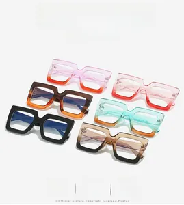 Detailed collection of square anti-blue light glasses in various translucent gradient colors