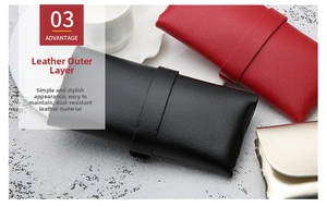 Leather sunglasses soft pouch in black, red, and gold with pebble grain texture