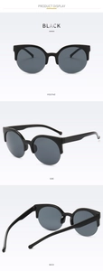 Black semi-rimless cat eye sunglasses with metal frame details from three different angles