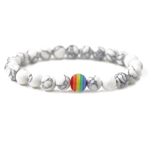 Rainbow bead bracelet with white marble stones and colorful accents for couples