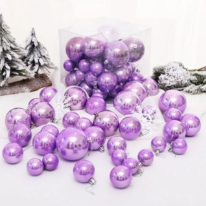 37-piece set of glossy purple Christmas ball ornaments for festive tree and window decor