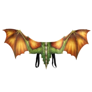 Realistic green and orange non-woven dragon wings prop for adult cosplay and Halloween party