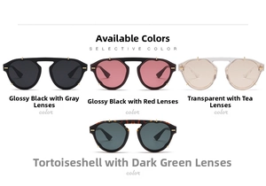 Fashion sunglasses selection in black, red, tortoise, and transparent frames