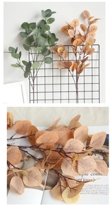 Close-up of artificial eucalyptus leaves with natural texture for home decor