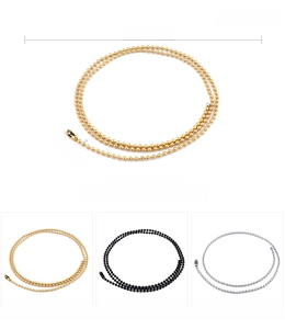 Collana a sfere in acciaio inox da 3mm in oro, nero e acciaio con lunghezza di 500mm