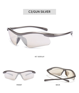 Detailed views of Gun Silver sports cycling sunglasses with wrap-around windproof lenses