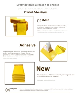 Detail view of yellow kraft bubble mailer showing thick material and strong adhesive strip
