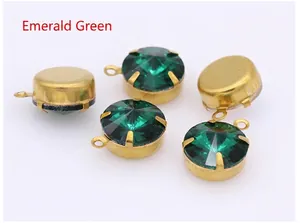Detailed view of peacock green crystal in gold setting for DIY jewelry making