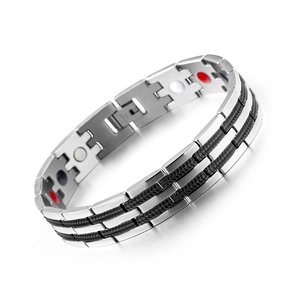 Detailed inner view of men's magnetic steel bracelet with bicolor snake skin pattern inlay