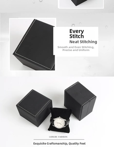 Close-up of white stitching and macro view of black leather watch storage box texture