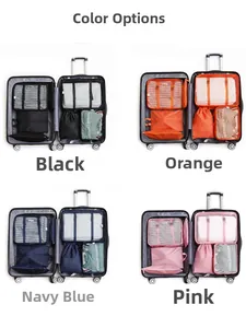 Travel organizer set detail showing four colors inside a suitcase for efficient packing