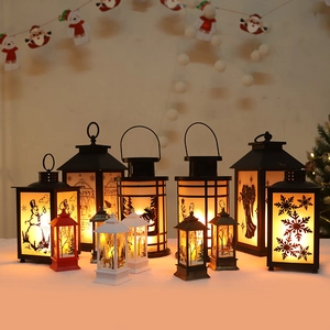 Christmas LED Lantern Simulation Flame Lamp Portable Hanging Decorative Desktop Ornament Warm Light PVC Plastic Santa Snowman Reindeer Patterns