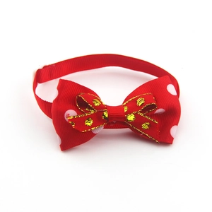 Dettaglio del papillon rosso a pois per animali con paillettes dorate per cani piccoli
