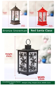 Detailed size chart for Christmas LED lanterns featuring Santa and Snowman styles