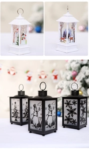 Detailed view of LED Christmas lanterns in black and white with festive holiday patterns