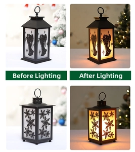 Comparison of decorative Christmas lantern before and after lighting the warm LED flame