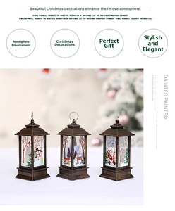 Retro bronze Christmas lanterns with snowman, elk, and Santa Claus painted patterns