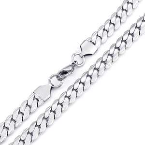 Polished silver titanium steel flat Cuban link chain necklace with lobster clasp