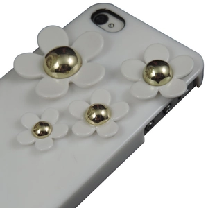 Coque de téléphone blanche avec fleurs de marguerite 3D en résine et centres dorés
