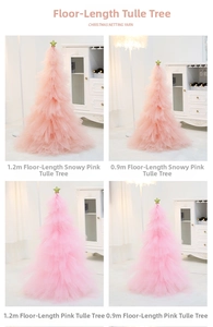 DIY desktop mesh Christmas trees in pink and ivory, showing 0.9m and 1.2m size options